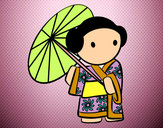 Dibujo Geisha con sombrilla pintado por Pinka29