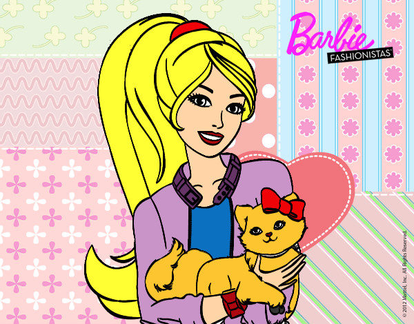 Dibujo Barbie con su linda gatita pintado por kittylove