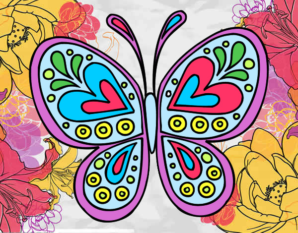 Dibujo Mandala mariposa pintado por abey  