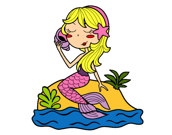 Dibujo Sirena sentada en una roca con una caracola pintado por CARLYGUAY