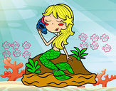 Dibujo Sirena sentada en una roca con una caracola pintado por frayner3