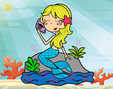 Dibujo Sirena sentada en una roca con una caracola pintado por Gampira