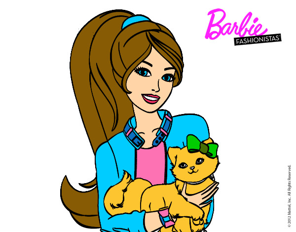 Dibujo Barbie con su linda gatita pintado por adrianaam