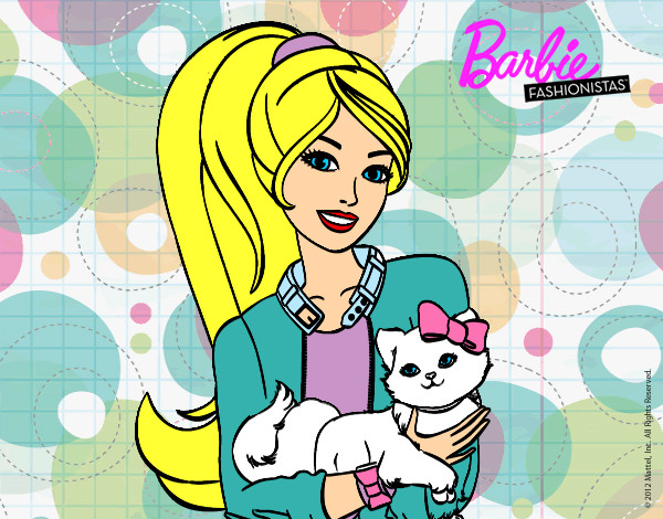 Dibujo Barbie con su linda gatita pintado por emily-mia