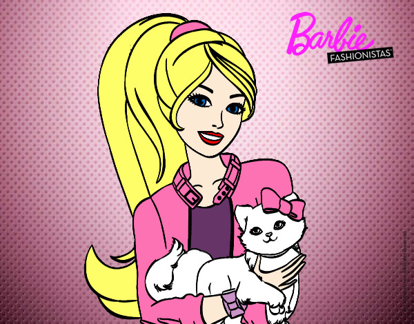 Dibujo Barbie con su linda gatita pintado por Male10