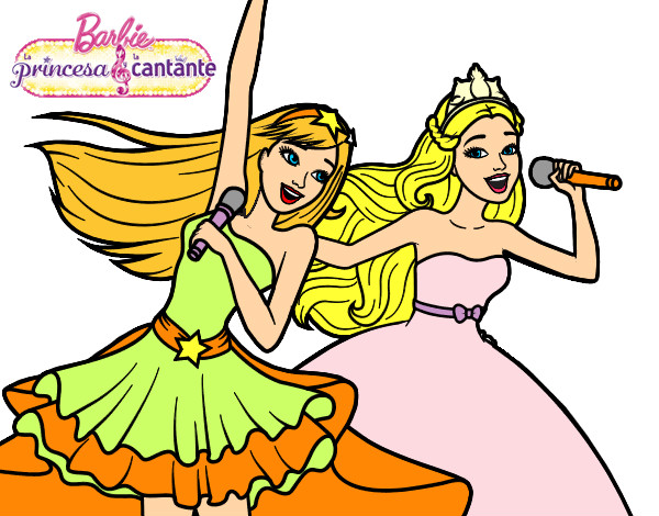 Dibujo Barbie y la princesa cantando pintado por emily-mia