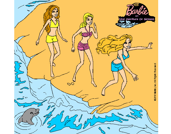 Dibujo Barbie y sus amigas en la playa pintado por emily-mia