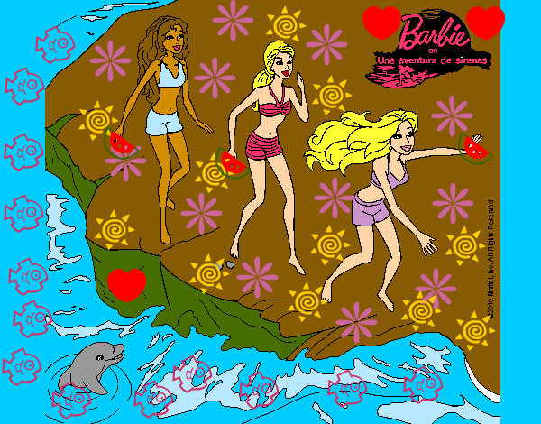 Dibujo Barbie y sus amigas en la playa pintado por nahiarandr