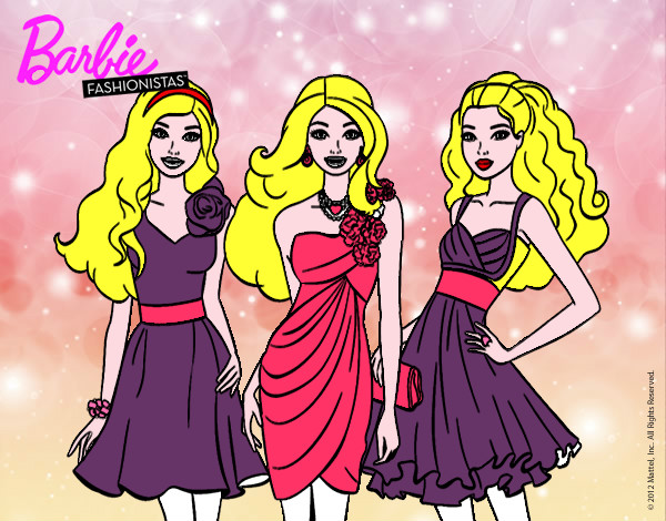 Dibujo Barbie y sus amigas vestidas de fiesta pintado por Jadecuqui