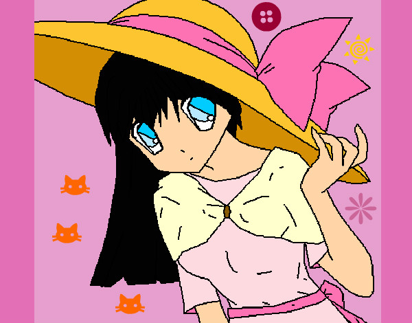 Dibujo Chica con sombrero pamela pintado por PFlama
