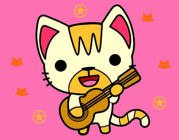 Dibujo Gato guitarrista pintado por PFlama