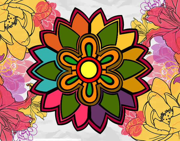 Dibujo Mándala con forma de flor weiss pintado por FloMicaela