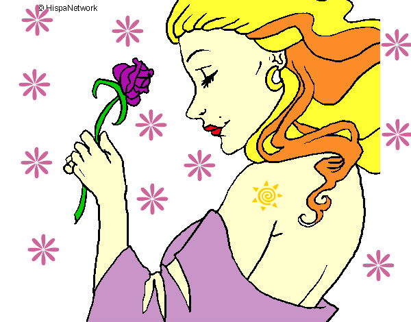 Dibujo Princesa con una rosa pintado por arturi
