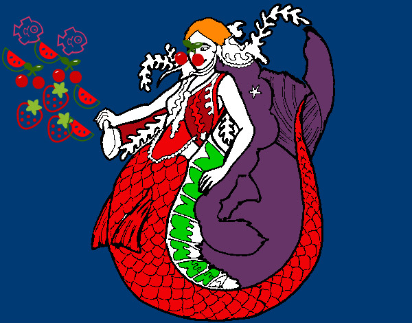 Dibujo Sirena con larga melena pintado por yoan