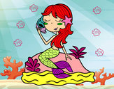 Dibujo Sirena sentada en una roca con una caracola pintado por jesuspaola