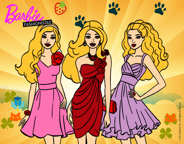 Dibujo Barbie y sus amigas vestidas de fiesta pintado por mkmjmi