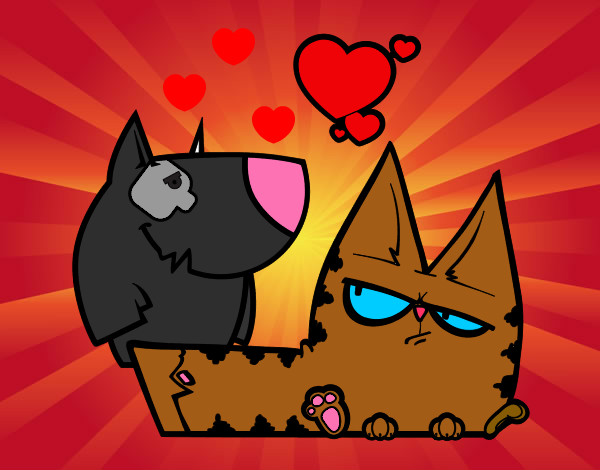 Dibujo Perro y gato enamorados pintado por laura0_