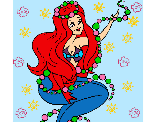 Dibujo Sirena entre burbujas pintado por bellala