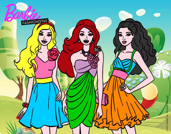 Dibujo Barbie y sus amigas vestidas de fiesta pintado por ian020305