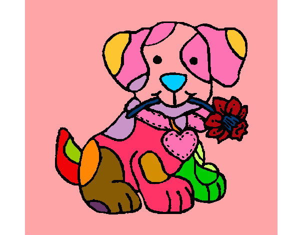 Dibujo Cachorro con una flor en la boca pintado por dangi