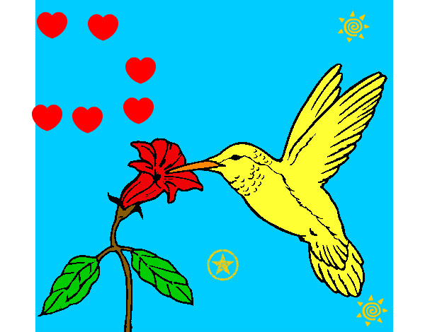 Dibujo Colibrí y una flor pintado por viky07