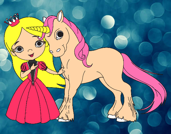Dibujo Princesa y unicornio pintado por pitufi