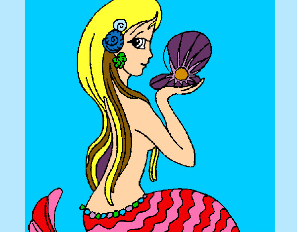 Dibujo Sirena y perla pintado por lunaley
