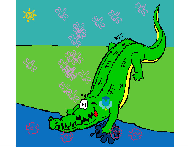 Dibujo Aligátor entrando al agua pintado por oscaryalba