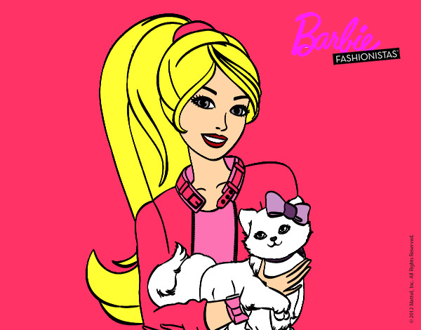 Dibujo Barbie con su linda gatita pintado por lucialares