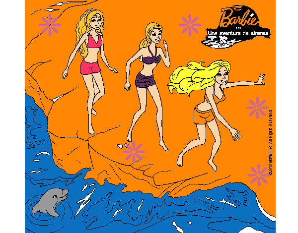 Dibujo Barbie y sus amigas en la playa pintado por  janm