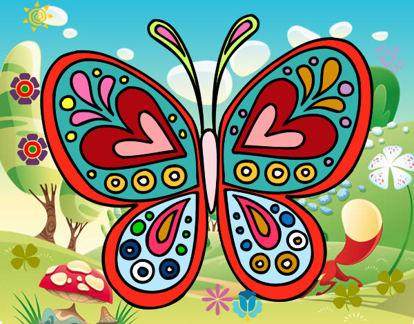 Dibujo Mandala mariposa pintado por dibujitos7