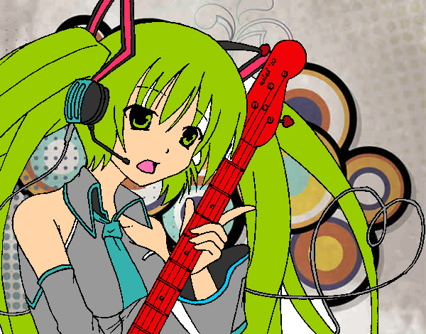 Dibujo Miku con guitarra pintado por kair