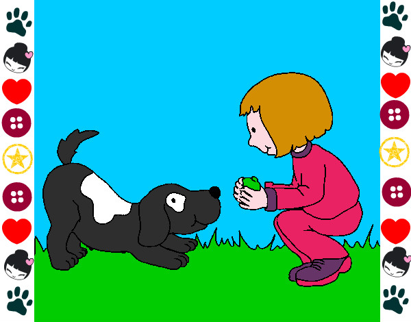 Dibujo Niña y perro jugando pintado por agu999