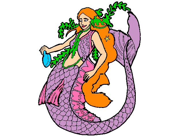 Dibujo Sirena con larga melena pintado por LuciaOrteg