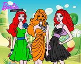Dibujo Barbie y sus amigas vestidas de fiesta pintado por neptali