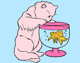Dibujo Gato mirando al pez pintado por wiii