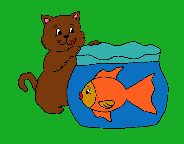 Dibujo Gato y pez pintado por antuana