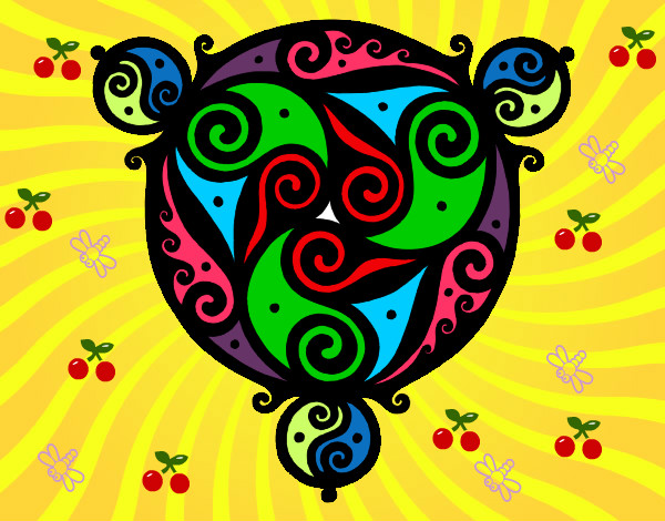Dibujo Mandala con tres puntas pintado por chiguiline