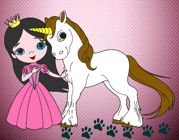 Dibujo Princesa y unicornio pintado por domenica25