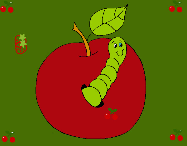 Dibujo Manzana con gusano pintado por cinthya07