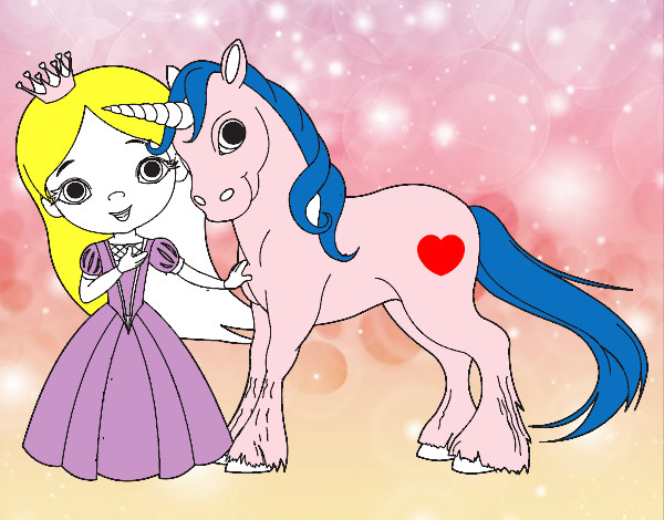 Dibujo Princesa y unicornio pintado por Mafer08