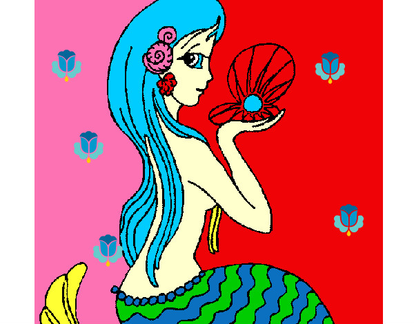 Dibujo Sirena y perla pintado por 09876