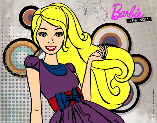 Dibujo Barbie con su vestido con lazo pintado por da12306