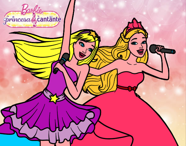 Dibujo Barbie y la princesa cantando pintado por majo0221