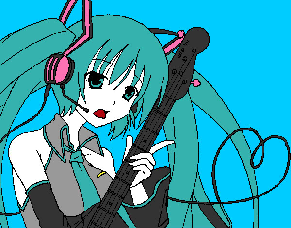 Dibujo Miku con guitarra pintado por kawai