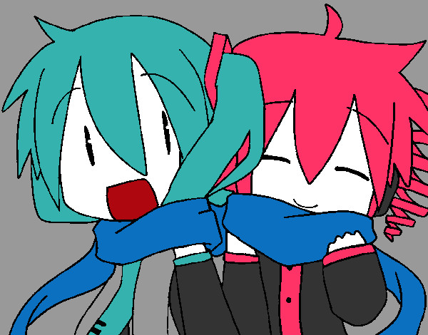 Dibujo Miku y Len con bufanda pintado por kawai