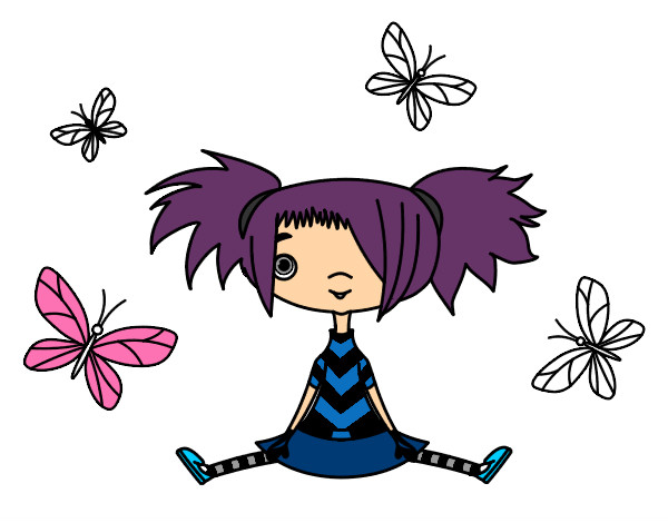 Dibujo Niña con mariposas pintado por geraliz