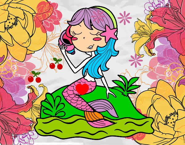 Dibujo Sirena sentada en una roca con una caracola pintado por llumeta
