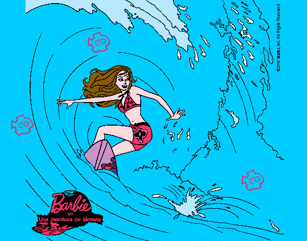Barbie practicando surf