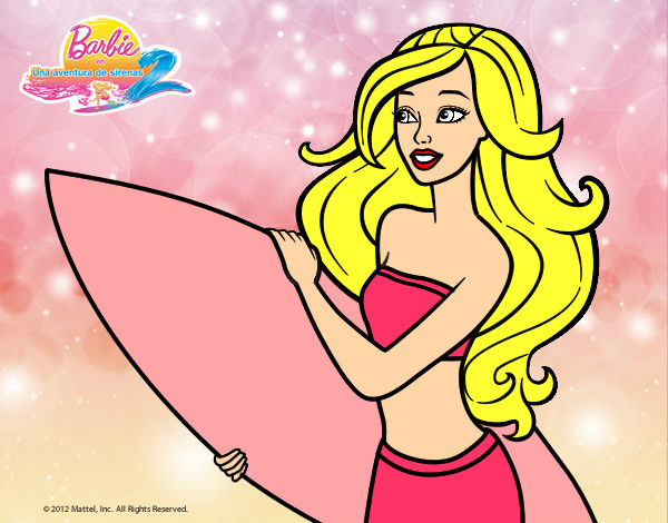 Dibujo Barbie va a surfear pintado por mikaelit